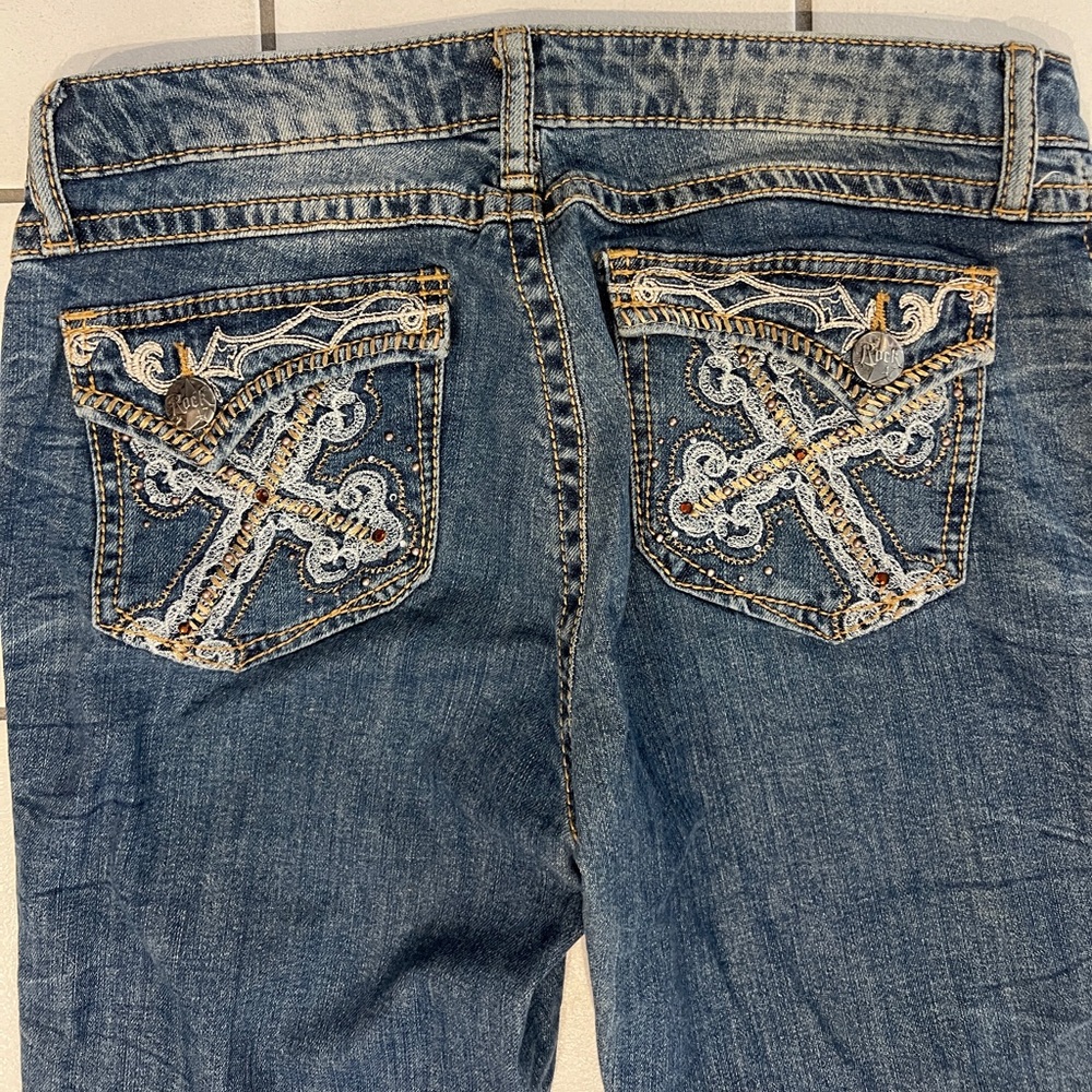 Wrangler Blue Boot Cut Jeans with Embroidered Details by WRANGLER- Rock 47.